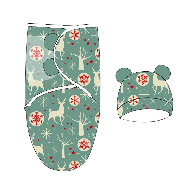 Luxury High Quality 100% Cotton Baby Swaddle Set with Matching Hat Soft Printed Wrap for Infant