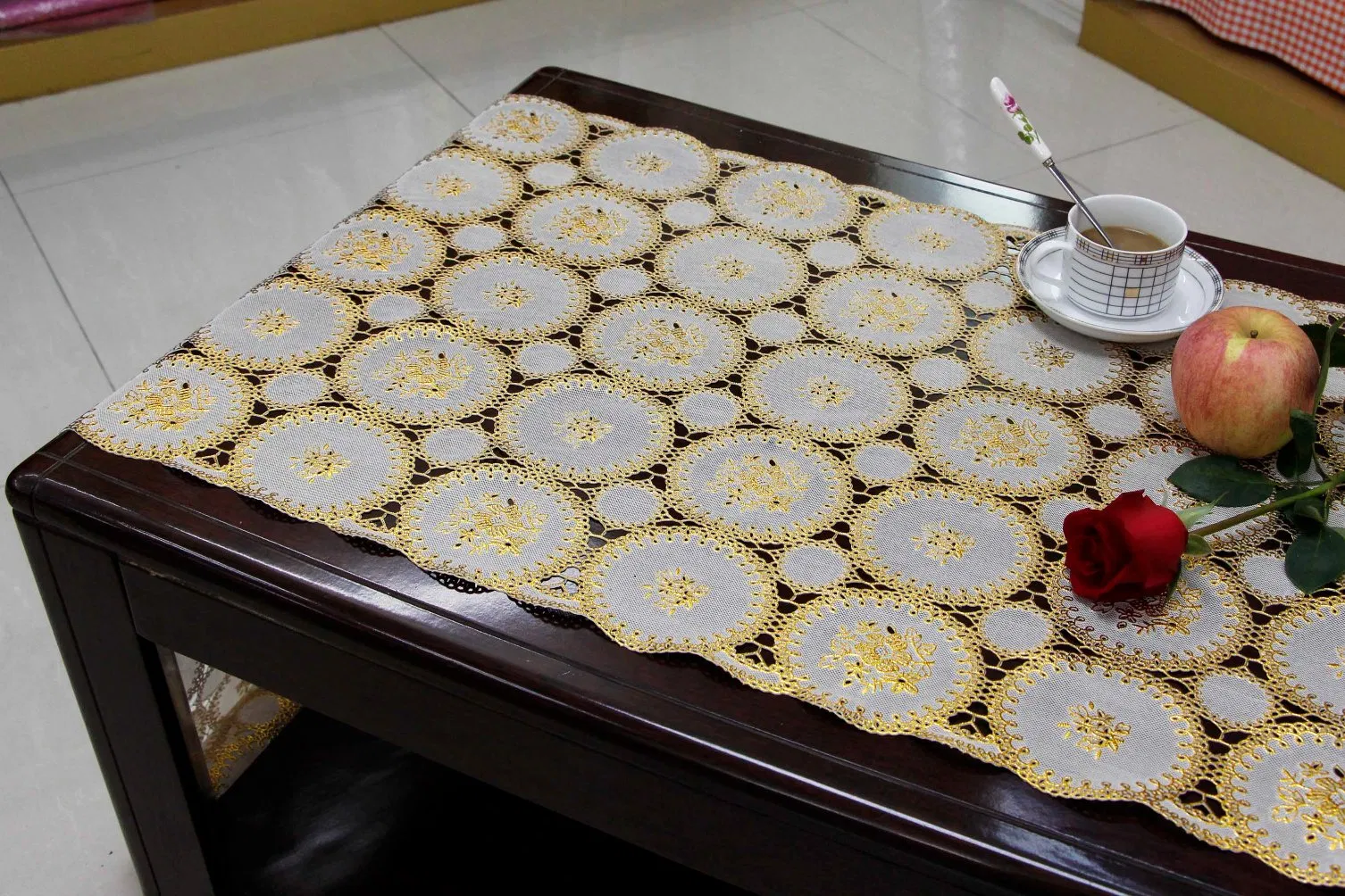 Vinyl Golden&Silver PVC Lace Runner/Table Doilies in Rolls