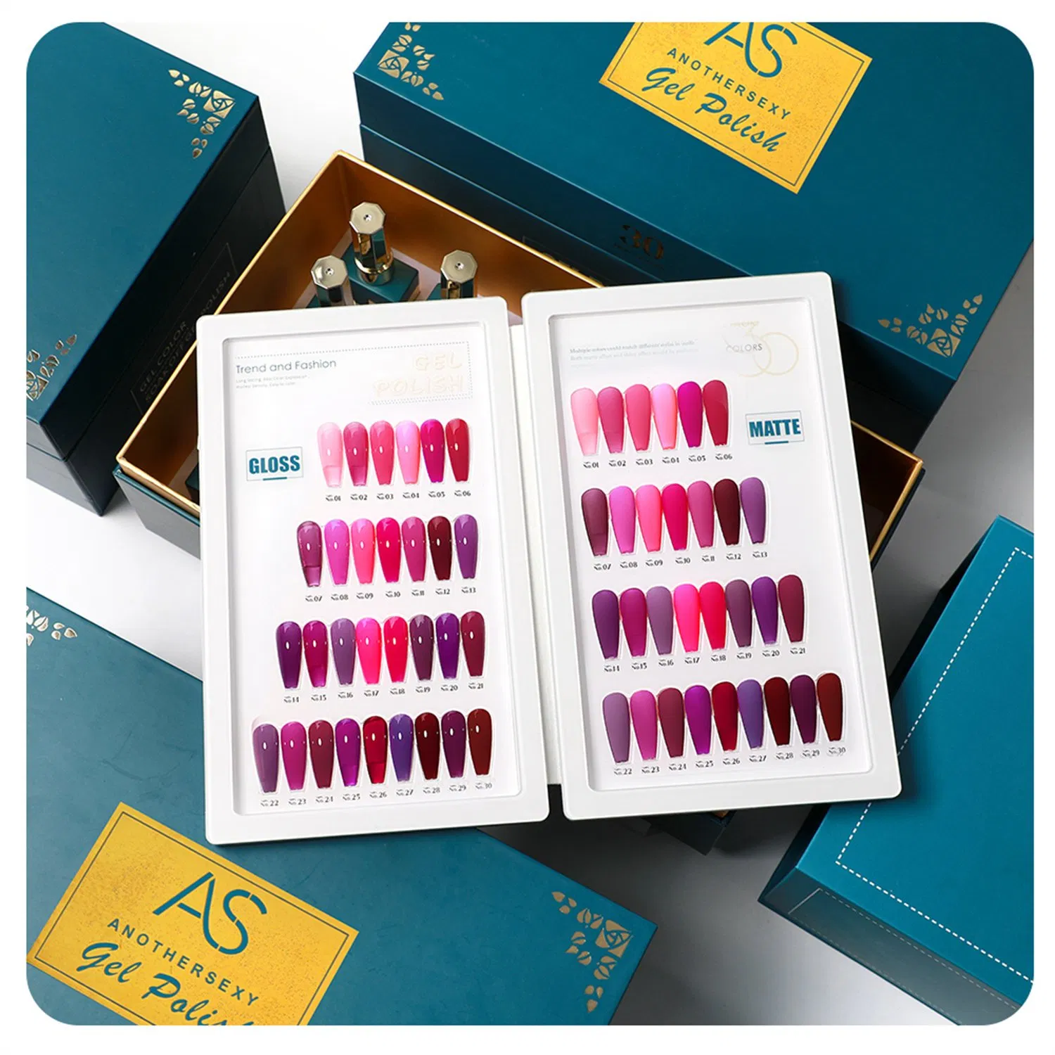 AS 30 Colors Solid Colour Gel Polish Set Soak off Nail Art Gel with Base Glossy Matte Top Gel Nail Supplies Private Label OEM Organic Color UV Gel Set