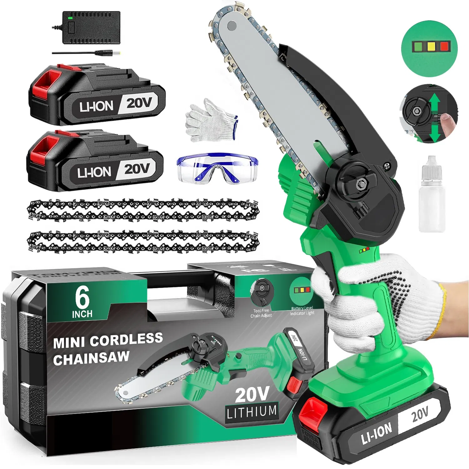 20V Cordless Chainsaw, and Professional Power Tools for Cutting Wood