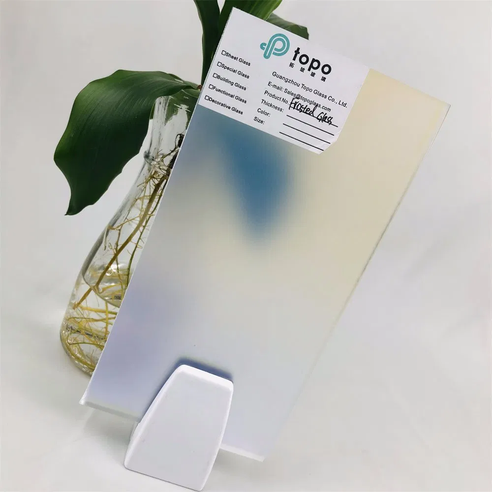 4mm-12mm Dichroic Dazzle Blue Anti Slip Acid Etching Frosted Satin Glass (FG-TP)