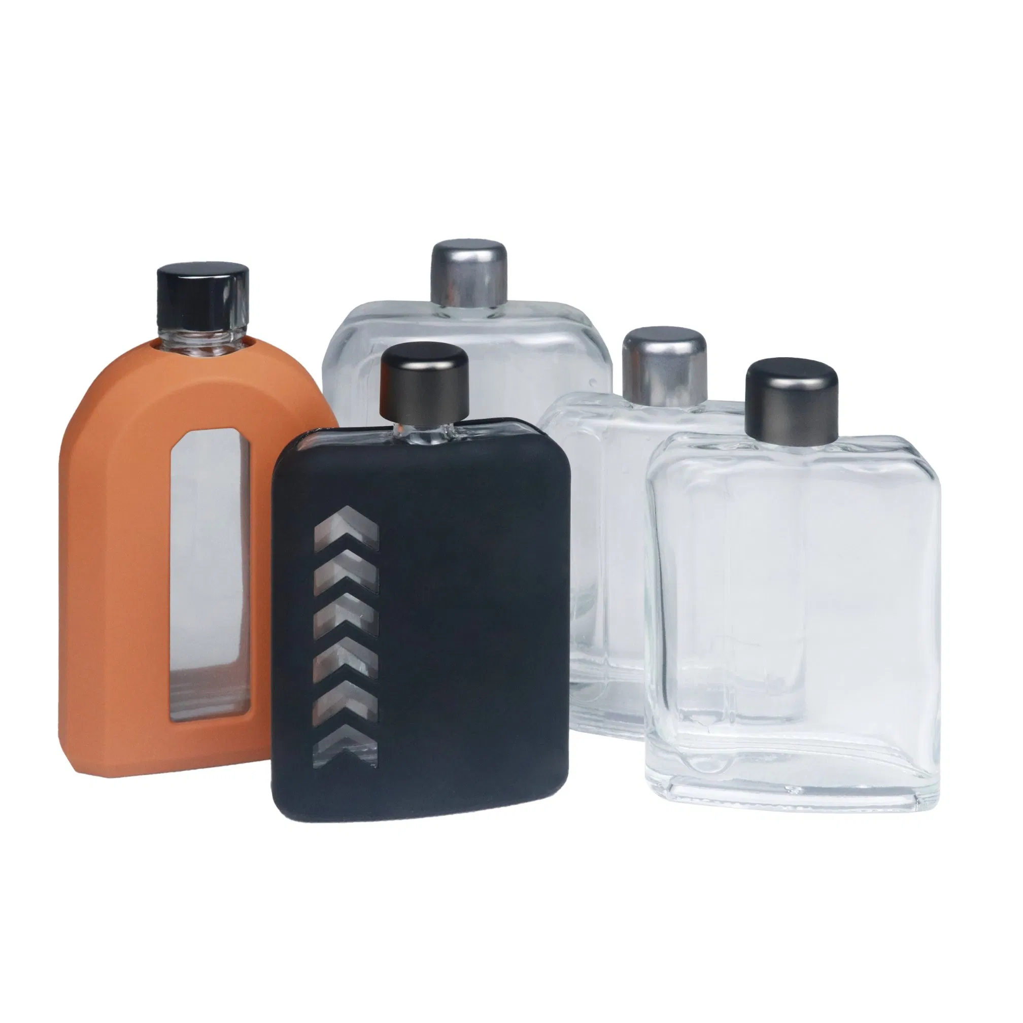 Custom Logo Capacity Size Durable Silicone Leather Covered Glass Hip Flask
