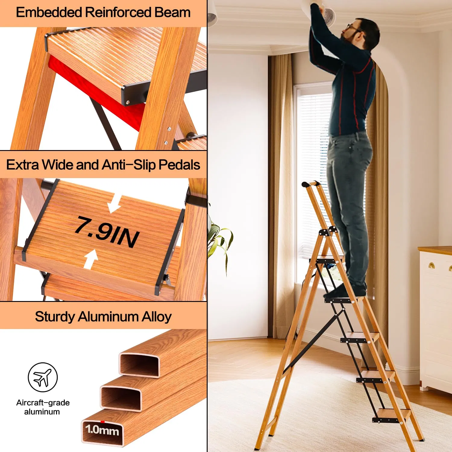 5 Steps Tool Case Aluminum Step Ladder with Good Quality China Factory