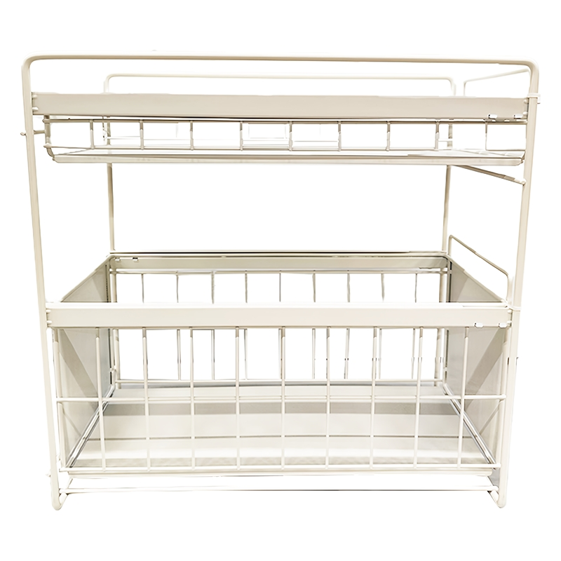 Kitchen Storage Cabinet Organizer Sink Rack with Push Pull Metal Wire Shelf