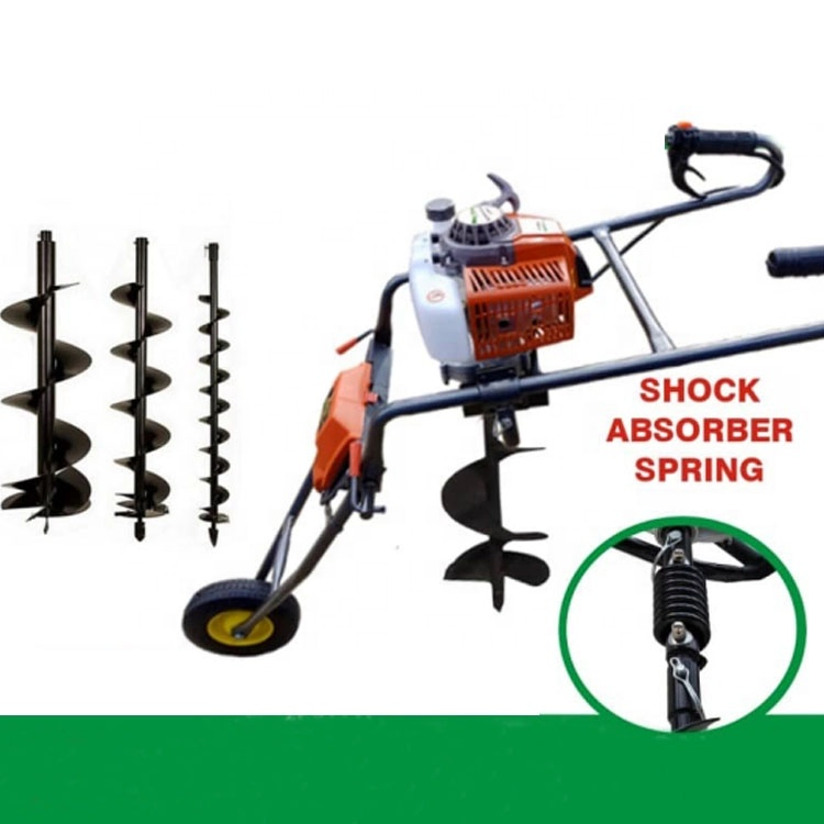 Gasoline Ground Drill Hand Push Type Earth Auger with Wheel Earth Auger Drill Tree Planting Digging Machines