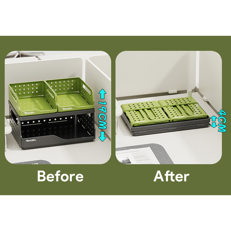 Desktop Double Layer Storage Rack Foldable Storage Baskets