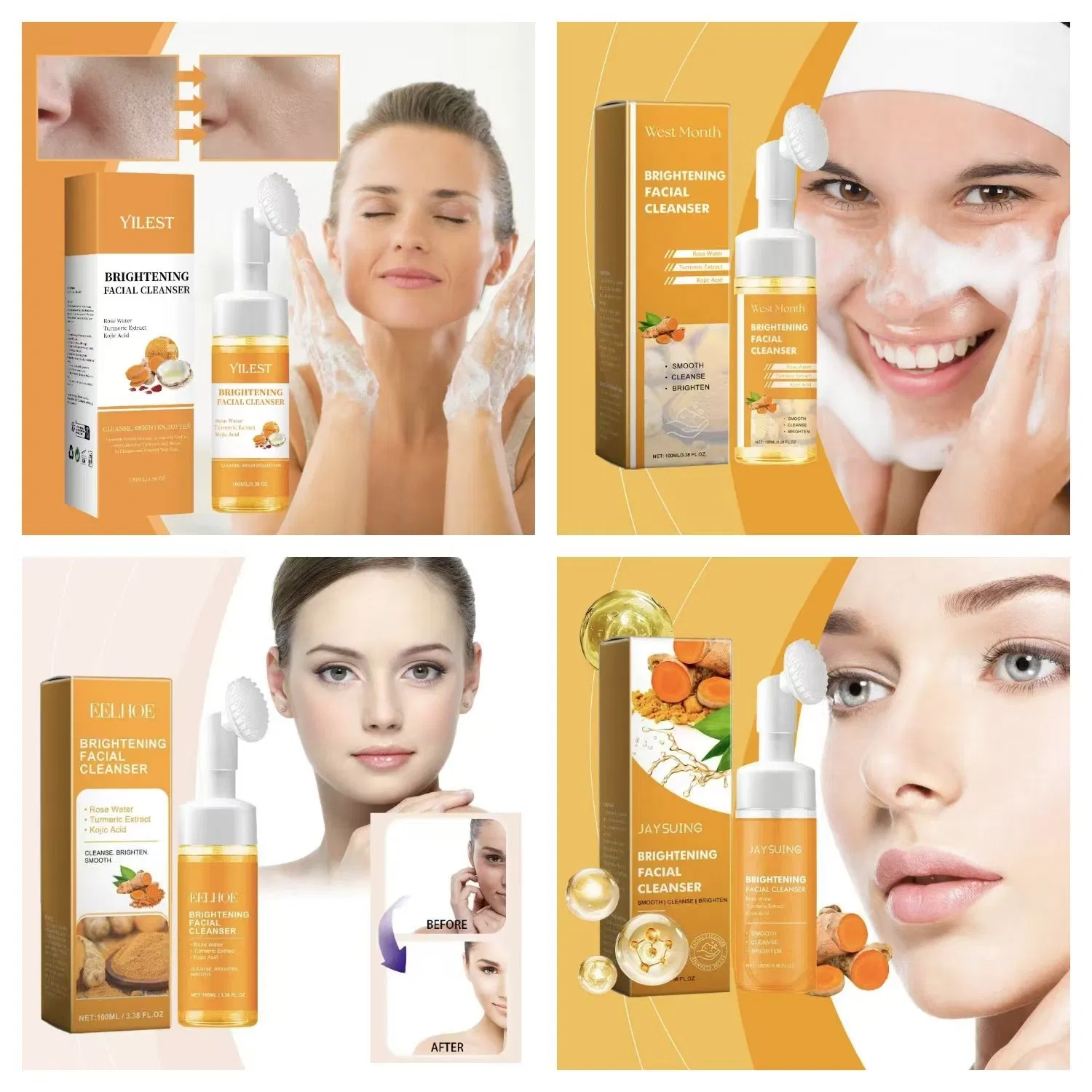 Facial Turmeric Cleanser Control Oil Acne Blackheads Removal Shrink Pores Face Cleansing Brightening Moisturizing Foam Cleanser