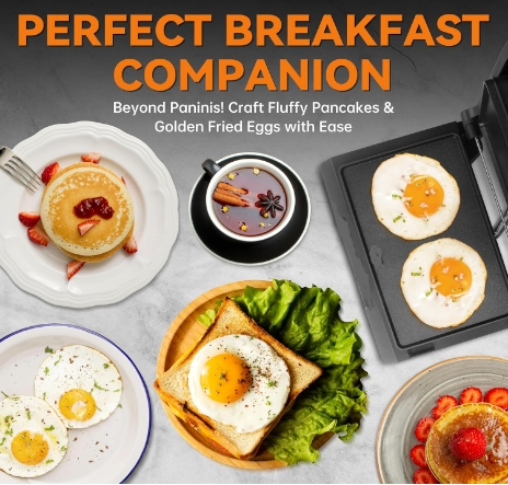 Panini Grill Press, Sandwich Maker Press, Contact Grill, Non-Stick Grill, 60-Minute Timer, 180 Degrees Opening, Stainless Steel