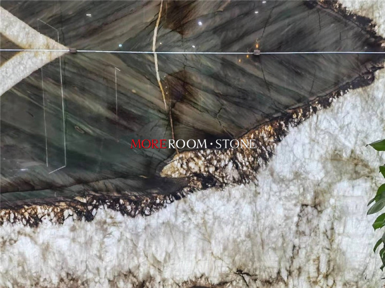 Empire Style Luxury Villa Background Wall Decor Green White Quartzite Marble Stone Slab