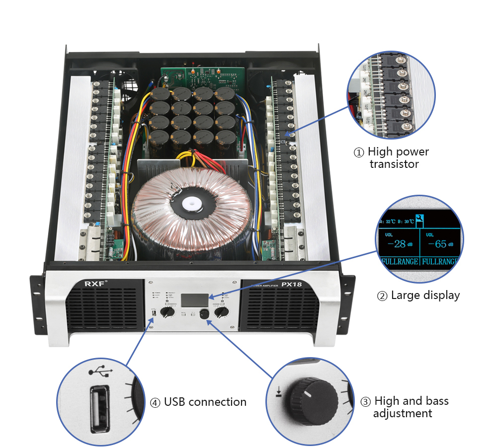 Px Series Class H 2channel Power Amplifier with 250W-1500W: Ideal for Professional Sound Equipment Power Amplifier