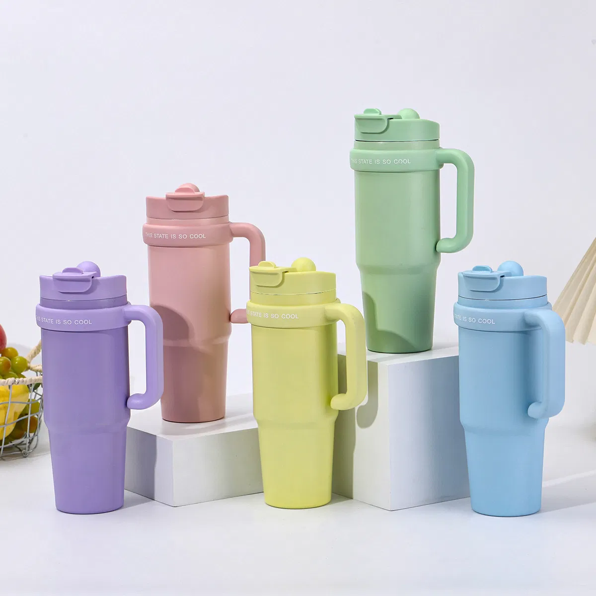 Термокружка 30oz с крышкой-соломинкой, двойные стенки