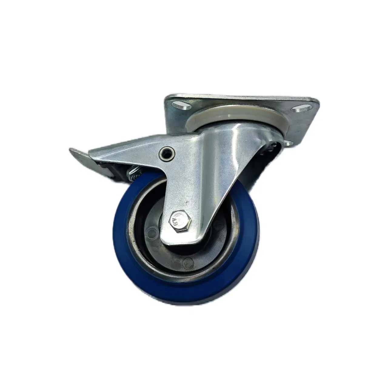 Heavy-Duty 100mm Blue Elastic Rubber Swivel Plate Casters