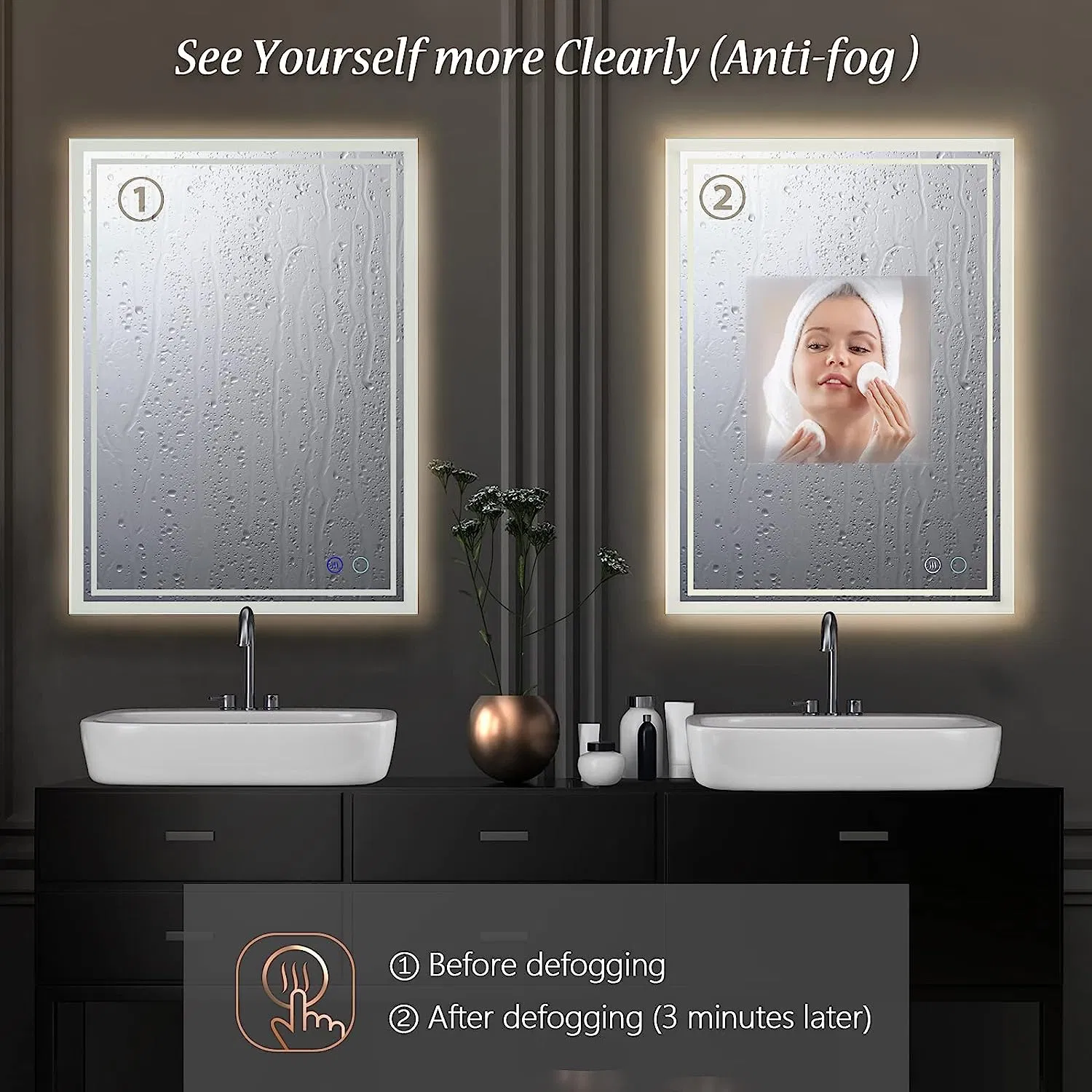LED Backlit Mirror Bathroom Vanity with Lights,Anti-Fog,Dimmable,CRI90+,Touch Button,Water Proof,Horizontal/Vertical,Lighted Mirror Wall Mounted,LED Mirror