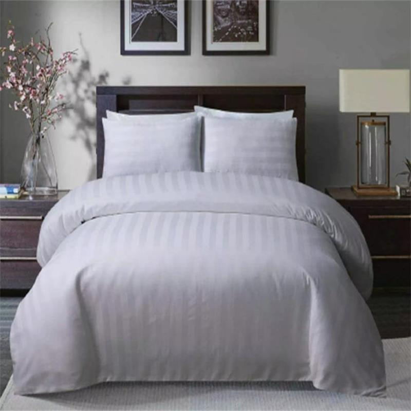 Duvet Cover King Size Cotton White Satin Striped Textured with Zip Hotel Bedding Mattress