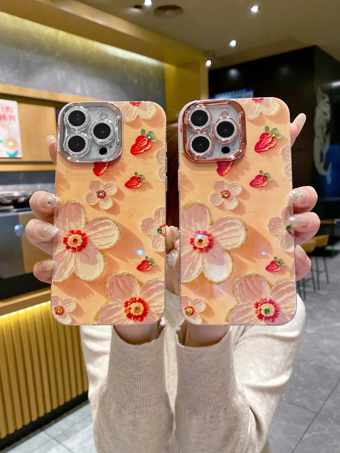 Чехол для телефона с картиной клубника и цветы, с защитой камеры