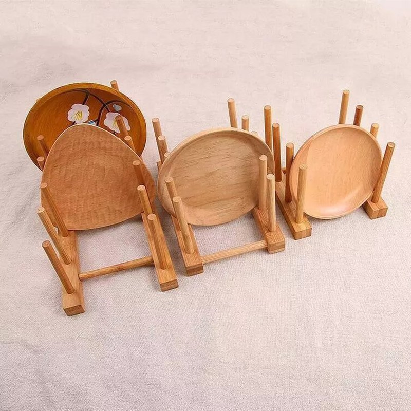 Record Storage Holder CD Display Stand, Bamboo Dish Plate Bowl Book Pot Lid Cutting Board Drying Rack Stand