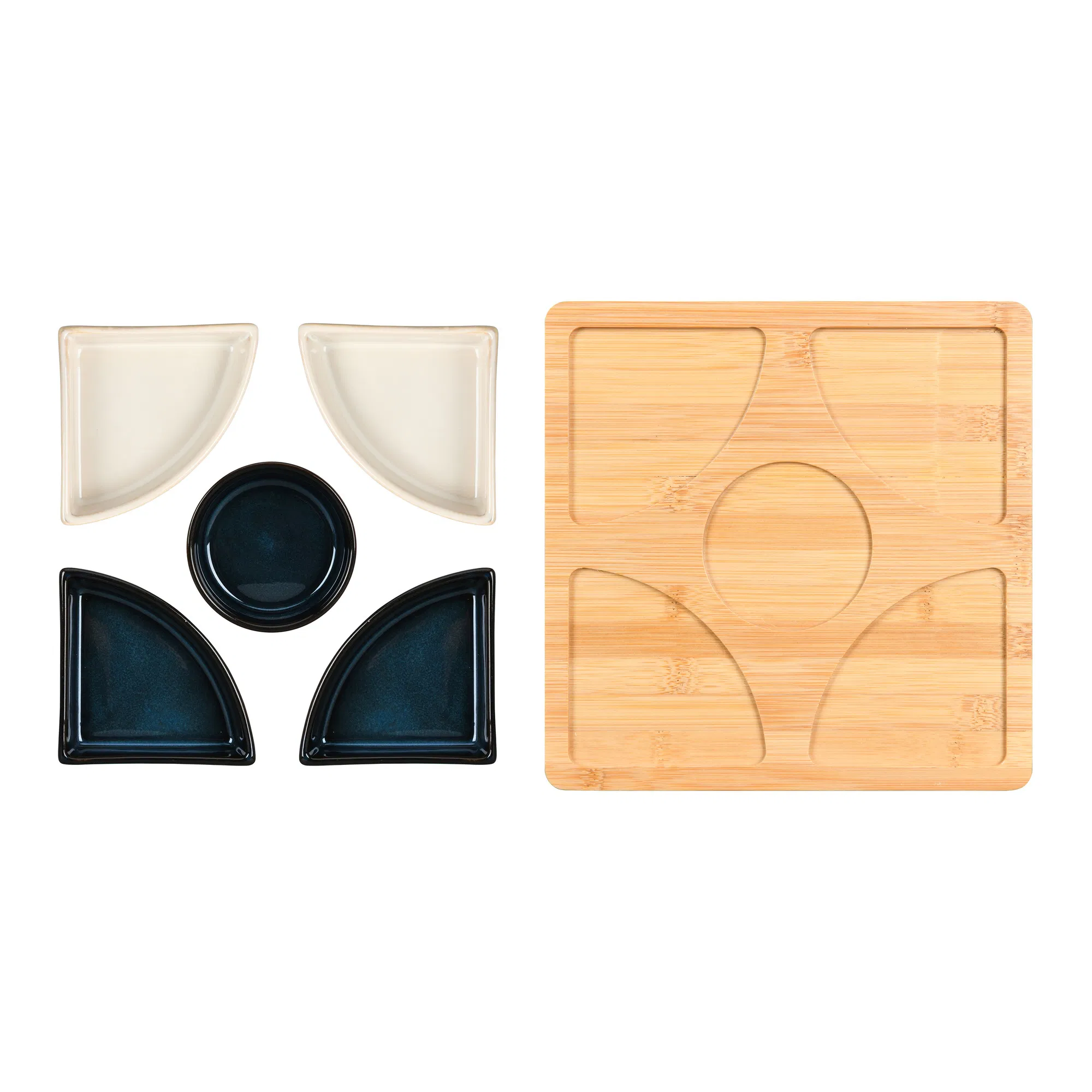 Ceramic Servingware Plates Porcelain Dinner Serving Plate Set with with Bamboo Tray