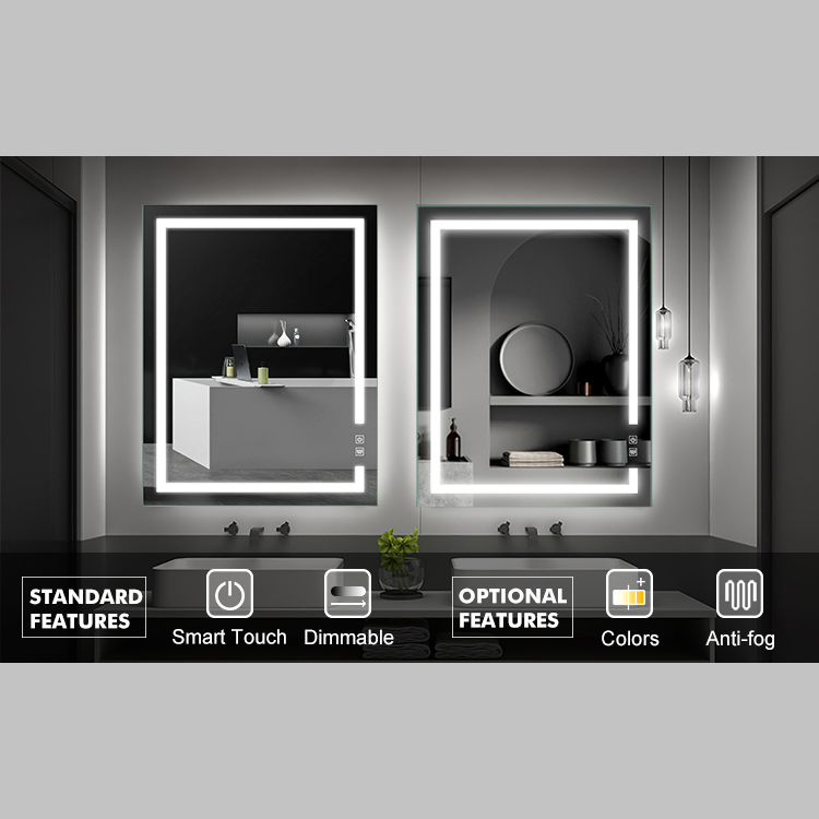 Smart Bathroom Mirror with LED Lighting and Electronic Clock Display