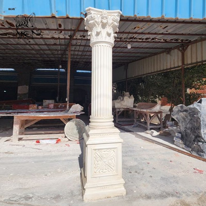 China Supplier Building Luxury Simple Pillar Design White Stone Marble Square Roman Column