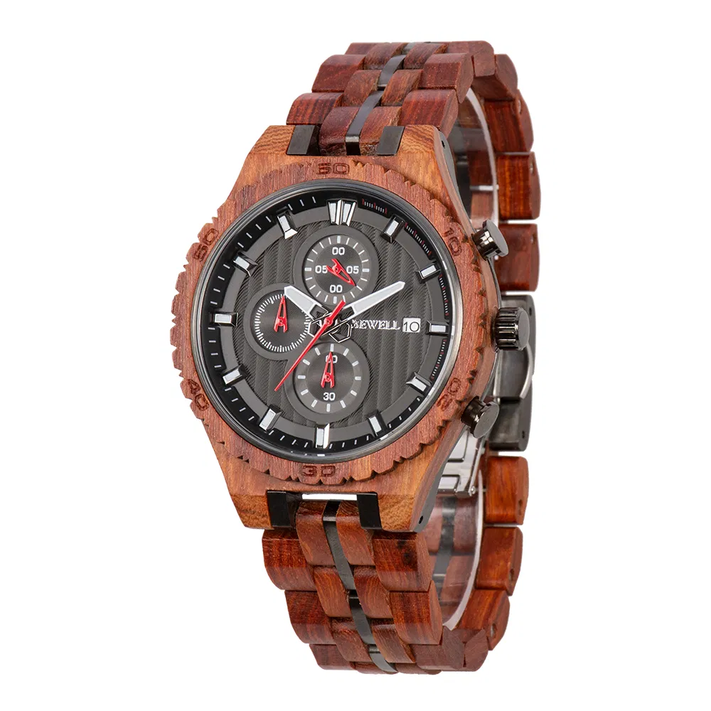 Mens Stainless Steel with Wood Watch Quartz Wristwatch with Chronograph Custom Watch with Private Label