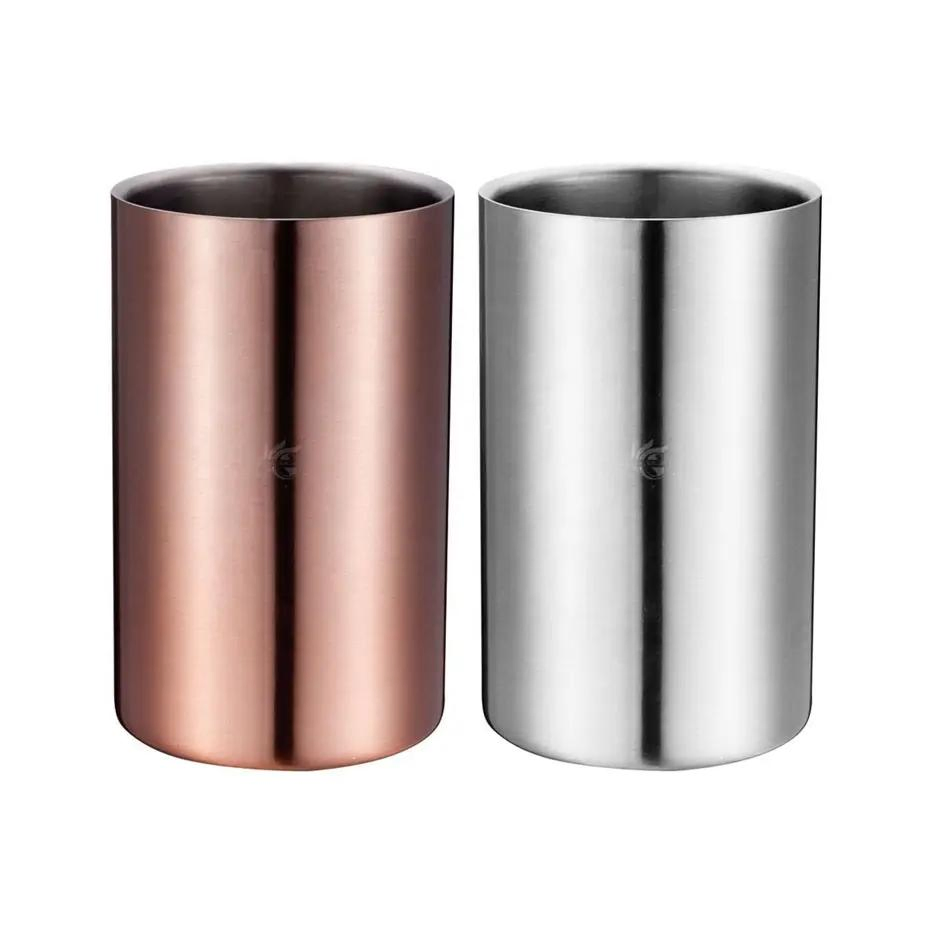 Bar Tools Copper Metal Cylinder Shape Stainless Steel Champagne Cooler Bucket Double Wall Wine Ice Bucket