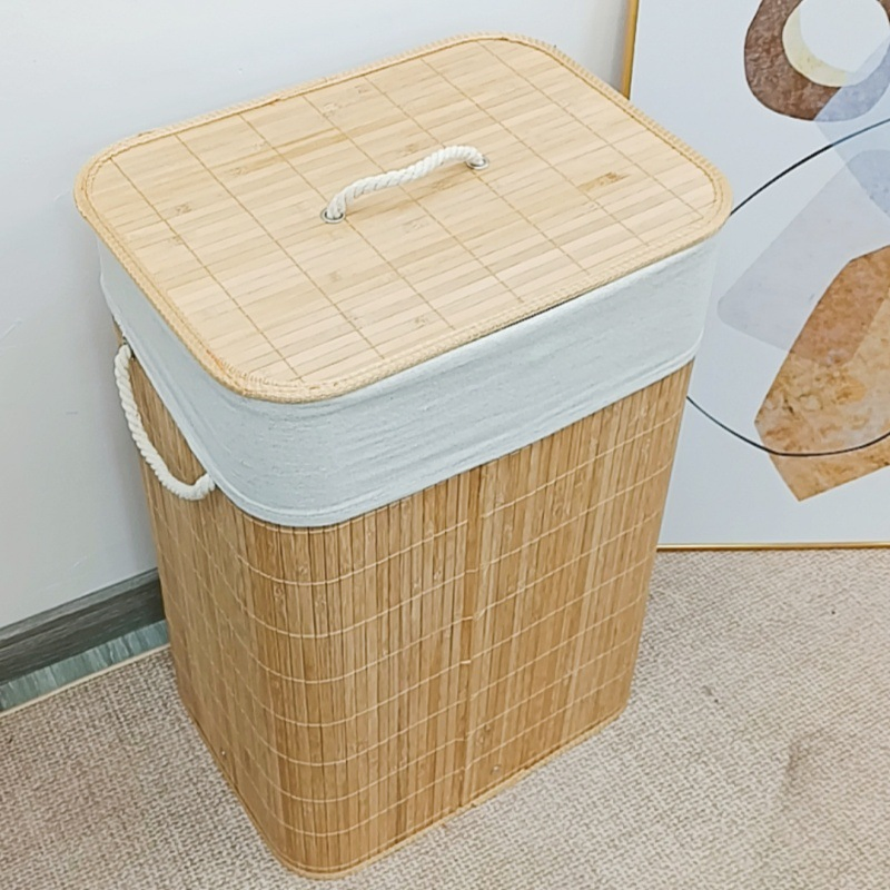 Foldable Storage Hamper Natural Bamboo Laundry Basket with Removable Washable Lining