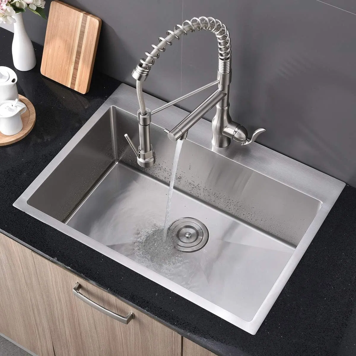 Top Mount Drop-in Single Bowl Basin Handmade T304 Brushed Nickel Stainless Steel Kitchen Sink