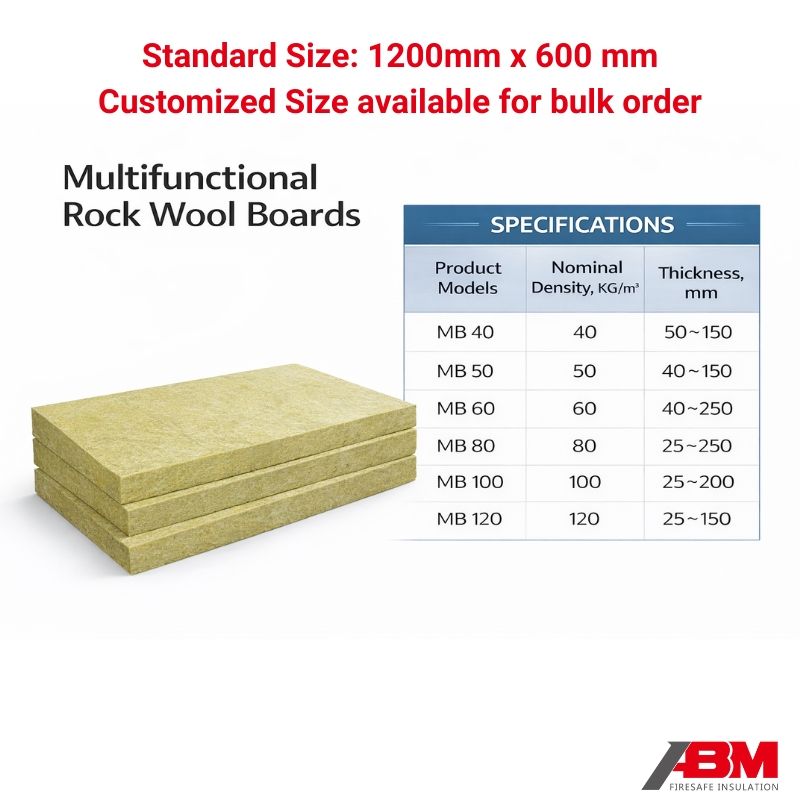 ABM® 40-120kg/m³ CE Certified Rock Wool 0.037W/ (M. K) Multifunctional Building Curtain Wall System/Construction Thermal Insulation Rock Wool Board