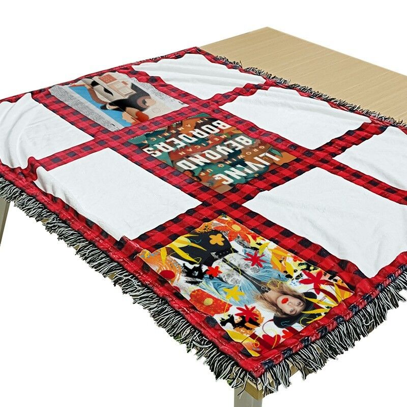 Sublimation Blank Christmas Plaid Tassel Flannel Blanket