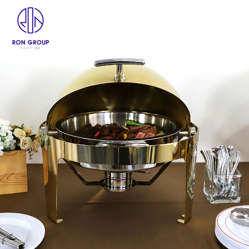 Factory Price Buffet Stove Visible Silver with Gold Rectangle Food Warmer Electric Ues Fuel Use Chafing Dish