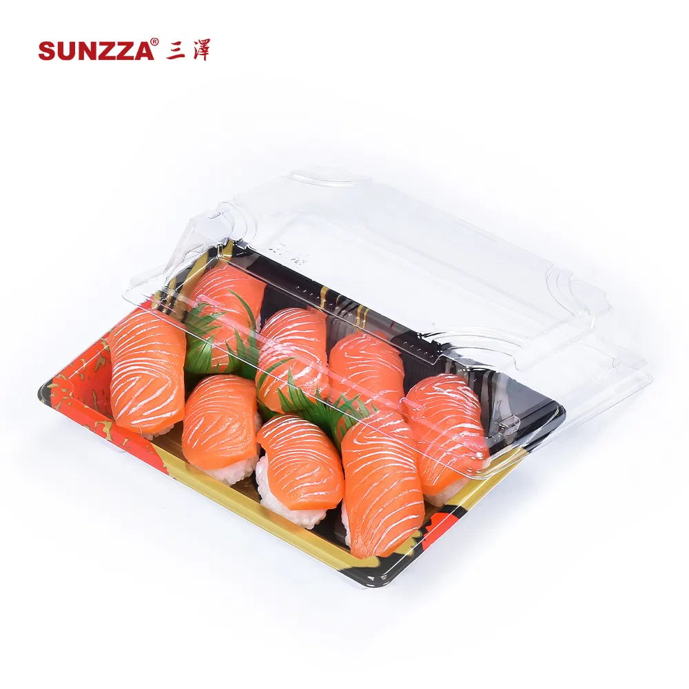 Disposable Degradable Plastic Sushi Box Food Container Cover Tray Packaging for Sushi Eco-Friendly Disposable Tray