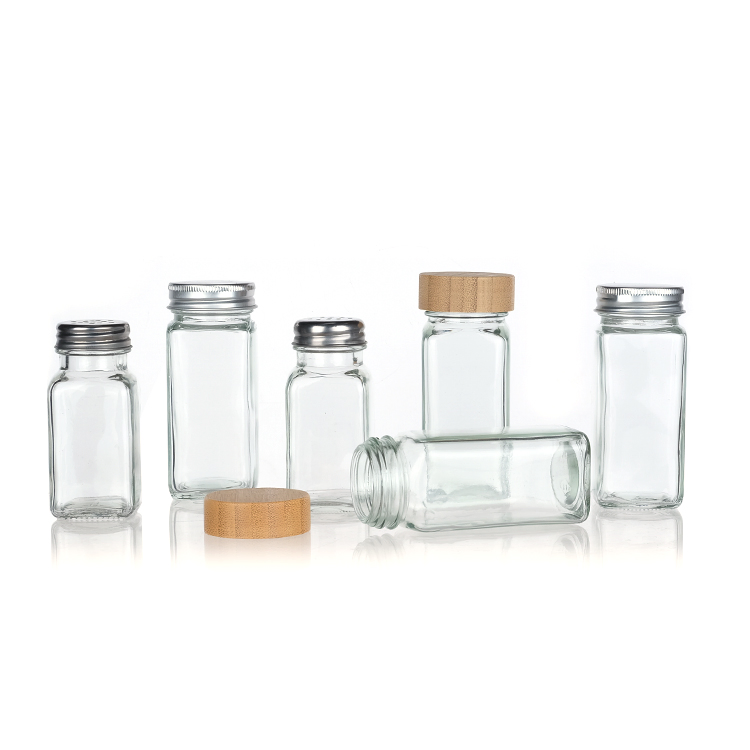 Hot Sale 4 Oz Transparent Square Glass Jars for Spices for Wholesaler