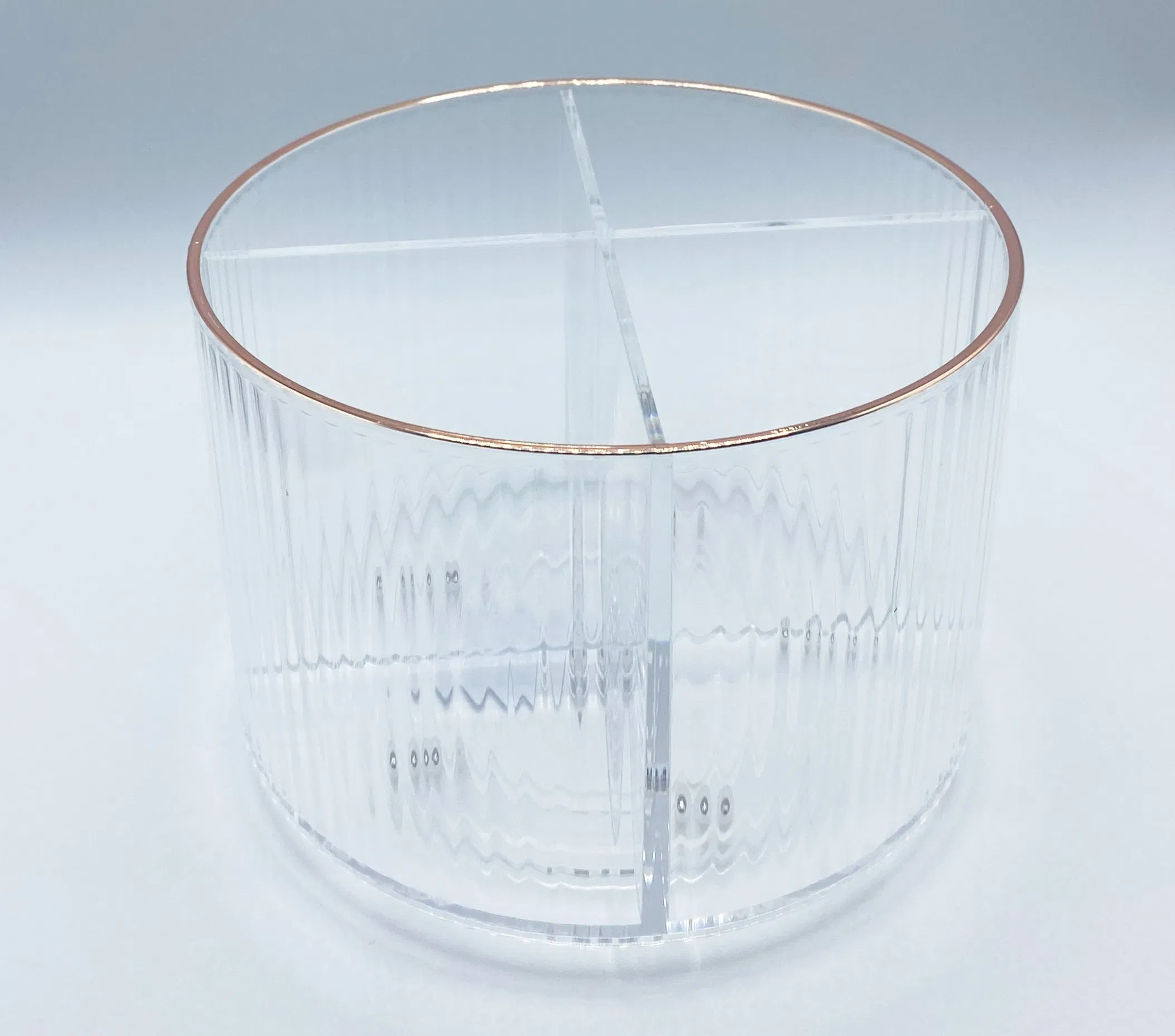 Beautiful Lady Rotatable Clear Acrylic Make up Organizer with Dividers Gold Rim