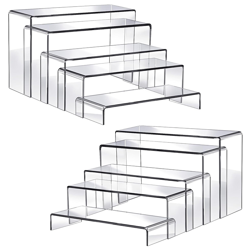 Clear Acrylic Display Stand Risers Set of 5, 7L-8L-9L Rectangular Shelves, Transparent Showcase Stand for Cupcake and Decor Display