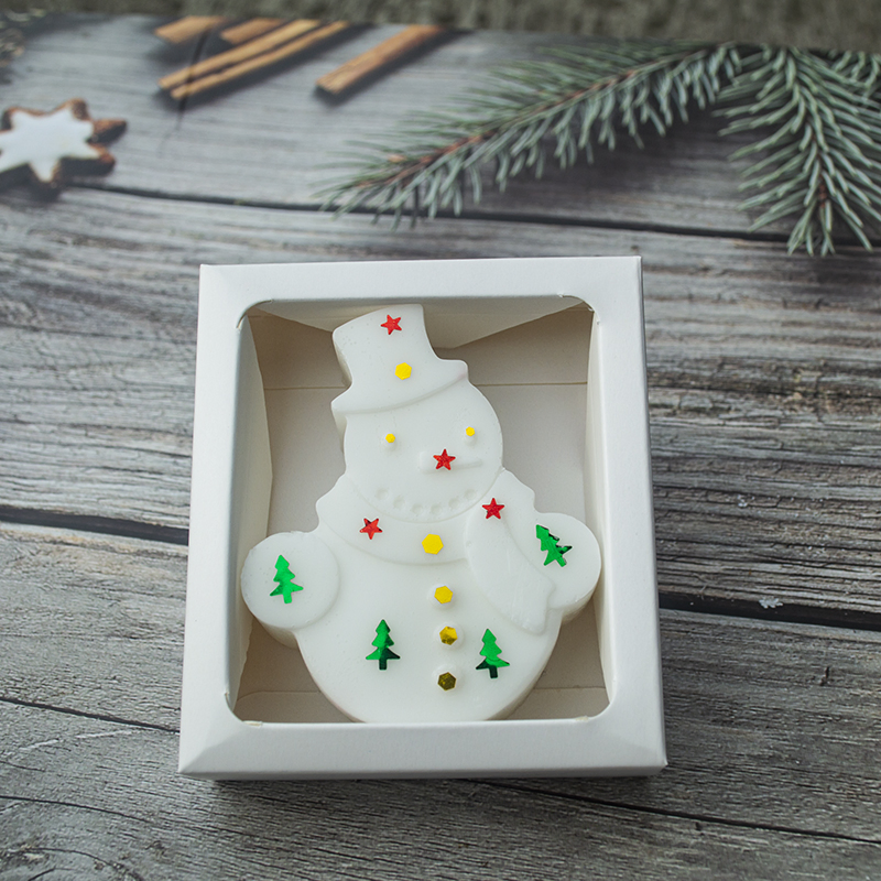 Festive Handmade Soap with Christmas Tree and Snowflake Motifs