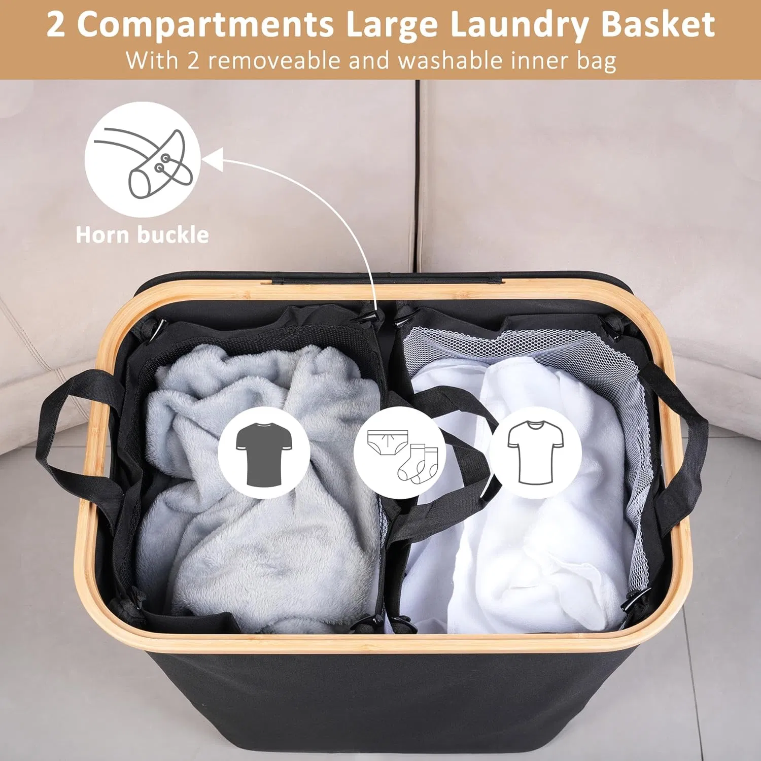Household Oxford Cloth Folding Double Mesh Bag Laundry Basket