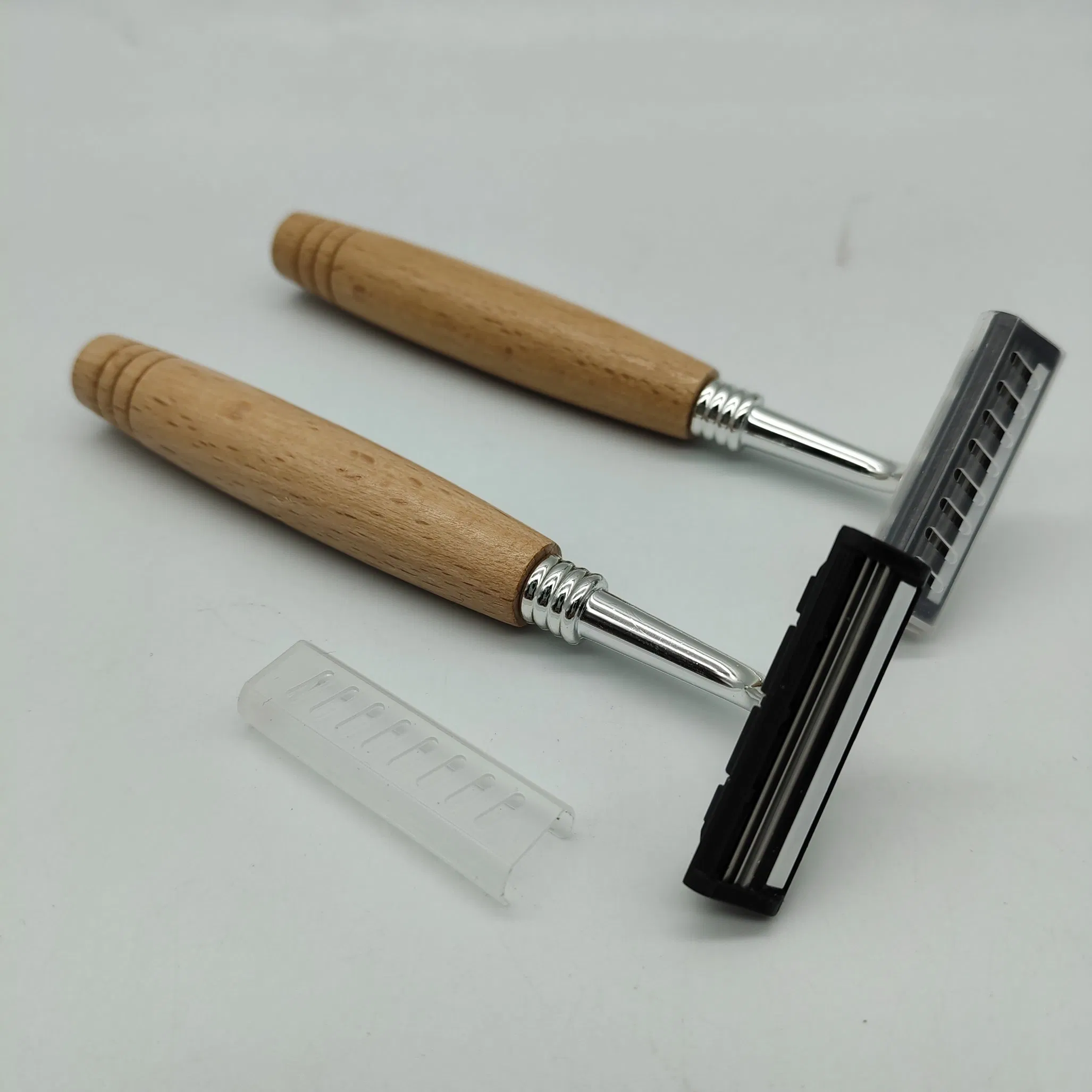 Custom Disposable Luxury Triple Blade Wooden Handle Men Shaving Razor