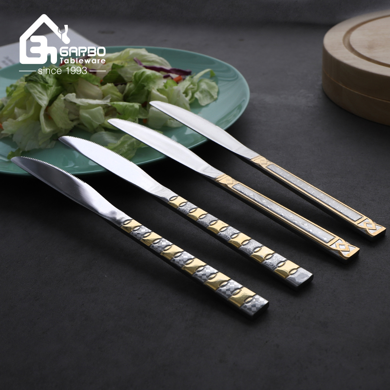 Factory Cheap Price Mirror 410 Stainless Steel Dinner Knife Sharp Steak Knife with Gold Plating Handle