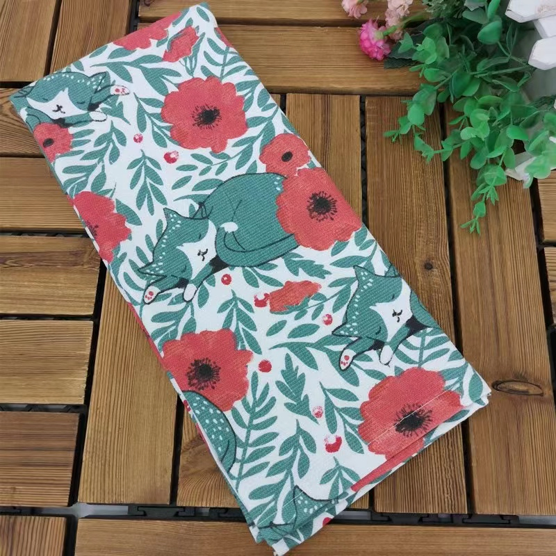 Custom 100% Cotton Flour Sack Kitchen Dish Towel Print Design Cotton Linen Woven Tea Towel for Kitchen Cleaning