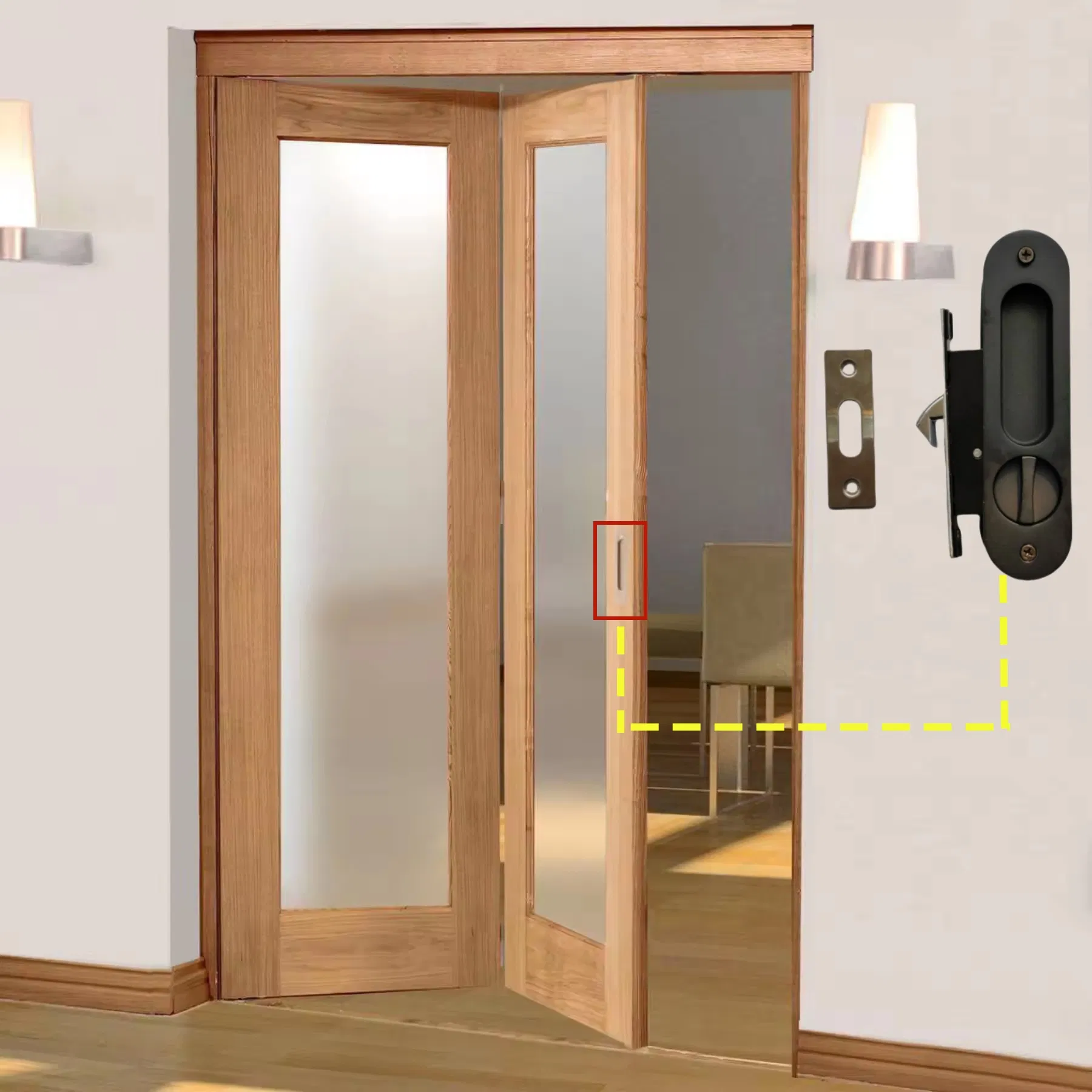 Sliding Folding Hook Door Lock Hidden Concealed Door Steel Lock Set with Key Wooden Bathroom for Cupboard Glass Cabinet Door