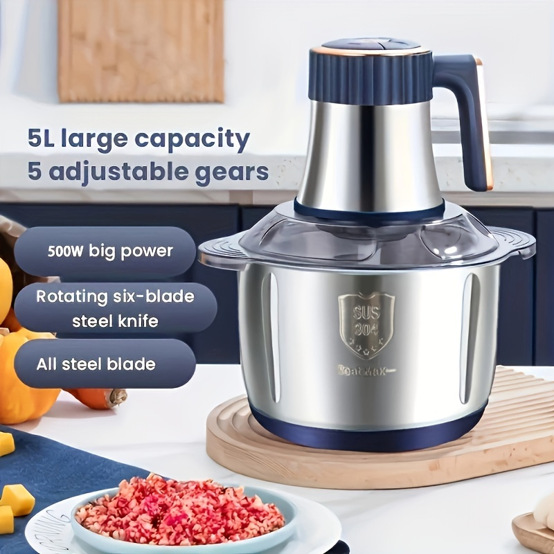 5L Stainless Steel Food Processor Multi-Functional Fast Meat Mincer & Vegetable Chopper Easy to Clean for Home and Commercial Use