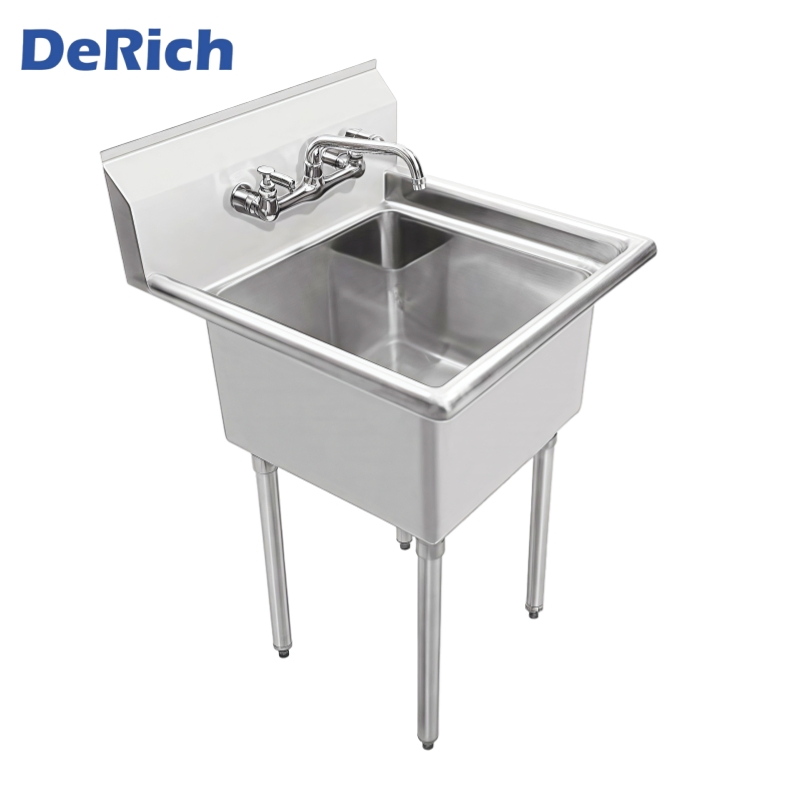 Derich Canadian Style Industrial Stainless Steel Sink Three Compartments Table Sink Bench Sink with Draining Board Left