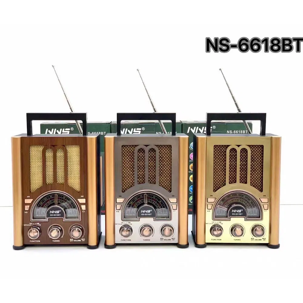 Ретро радио NS-6618BT с Bluetooth, деревянный корпус
