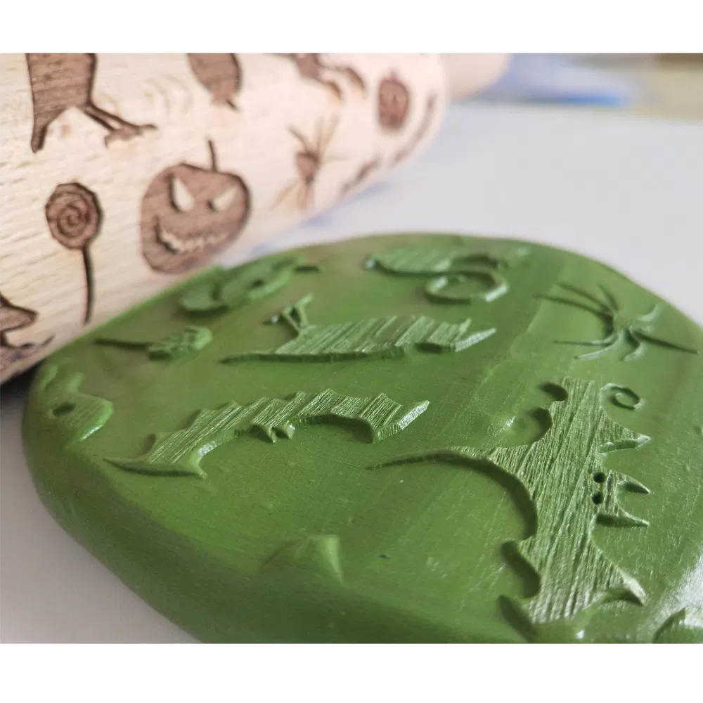 Halloween Wooden Roller Embossing Laser Engraved Rolling Pin