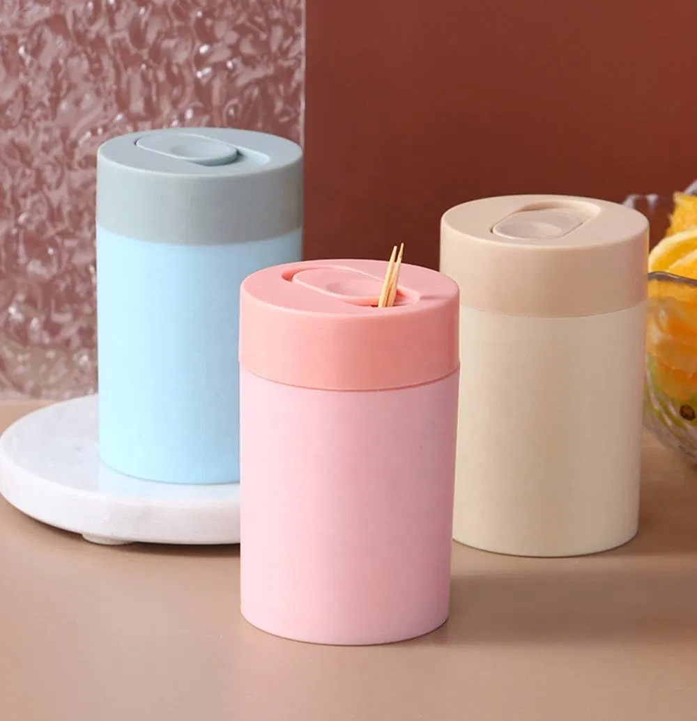 Portable Round Shape Low Price Plastic Simple Toothpick Dispenser with Push Lid