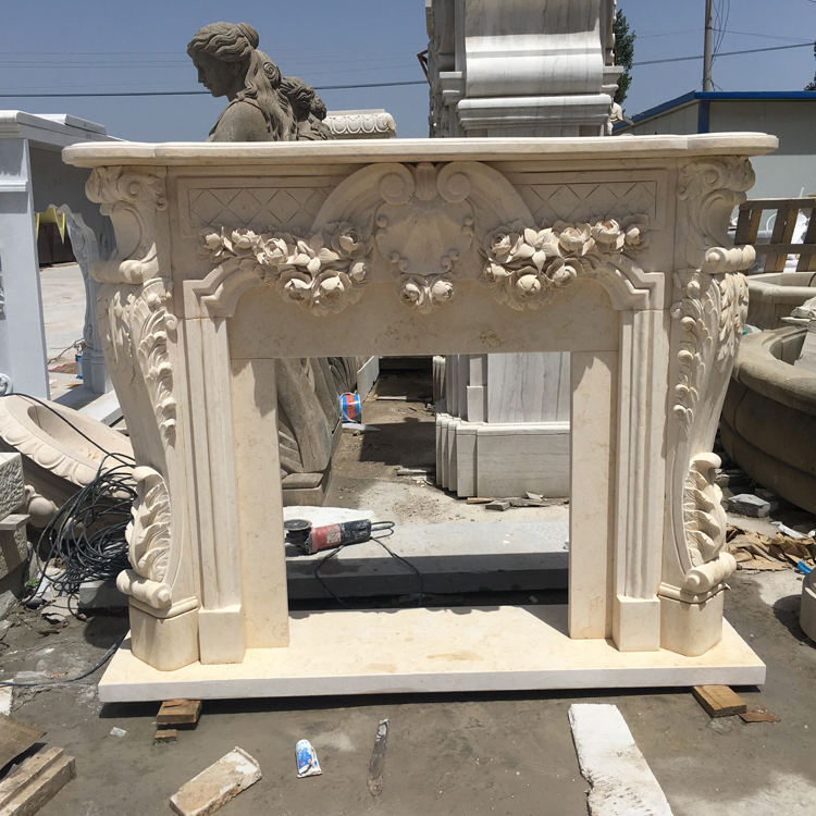 Hand Carved Marble Fireplace Mantel Surround with Luxury Patterns for Home Decoration