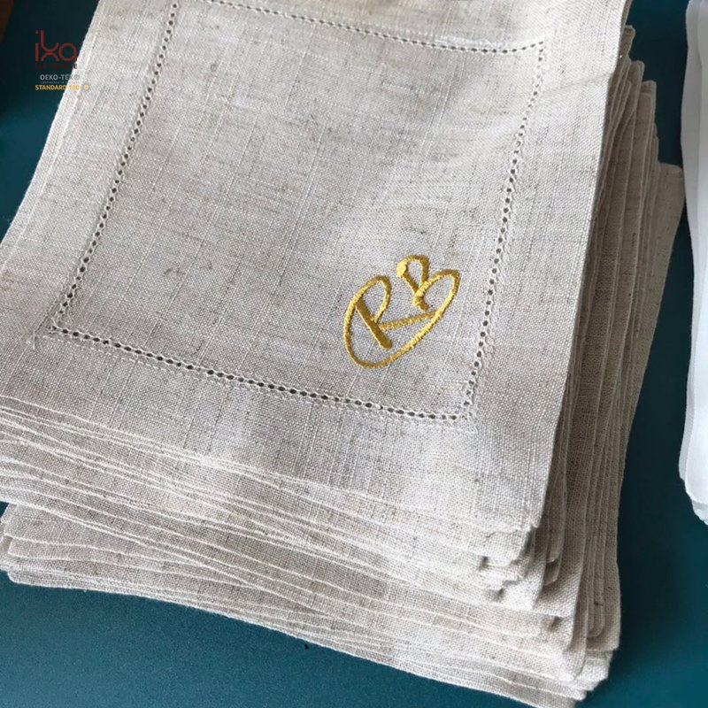Party Restaurant Table Decorative Color Personalized Custom Wholesale Hemstitch White Embroidered Pure Linen Square Cocktail Napkins with Logo
