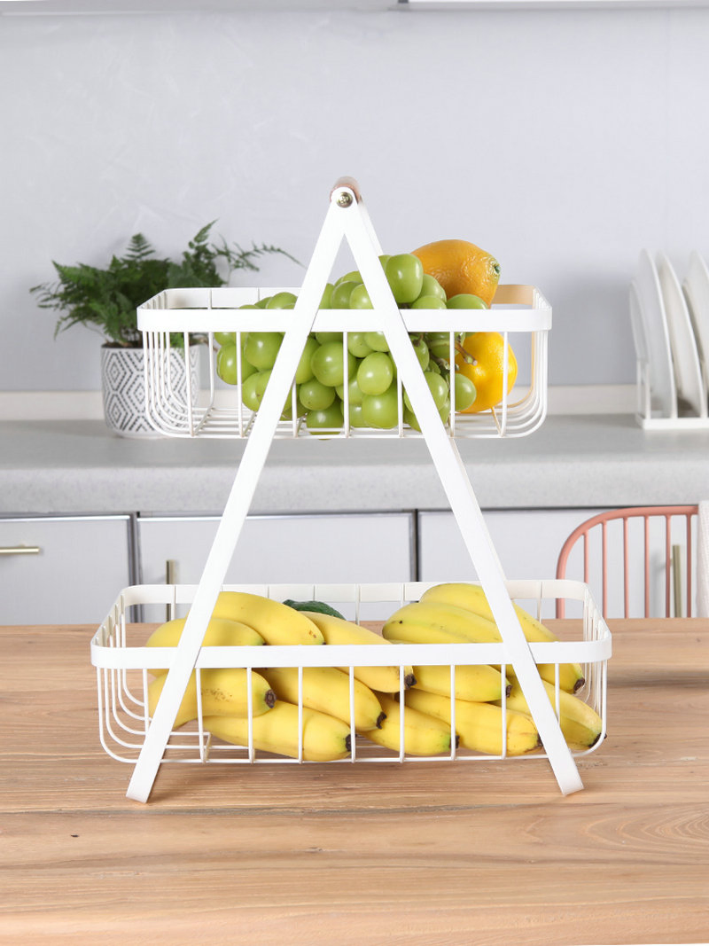 Metal Two Layers Rack for Kitchen Storage, Fruit, Decoració N Casera