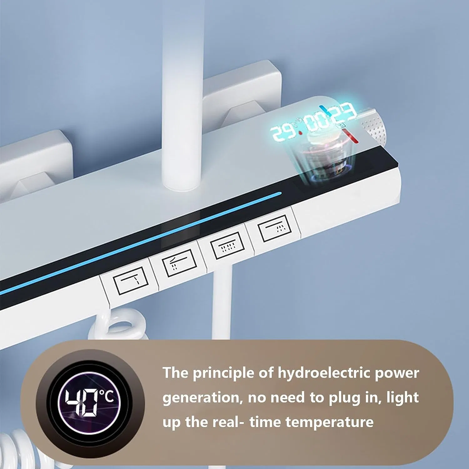 Shower System Digital Display Shower Faucet Set Wall Mount 4 Functions Piano Keys Rain Shower Hot and Cold Mix Combo Set