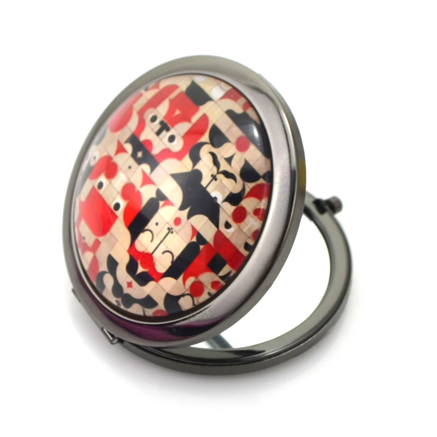 Exquisite Vintage Print Small Round Mirror for Makeup, Magnifying Folding Pocket Mirror